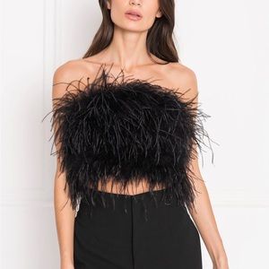 Lamarque NWT Zaina Black Feather Bustier Top Medium
